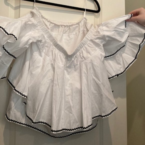 ENDLESS ROSE RUFFLE TRIM OFF SHOULDER TOP IN WHITE - Picture 5 of 6